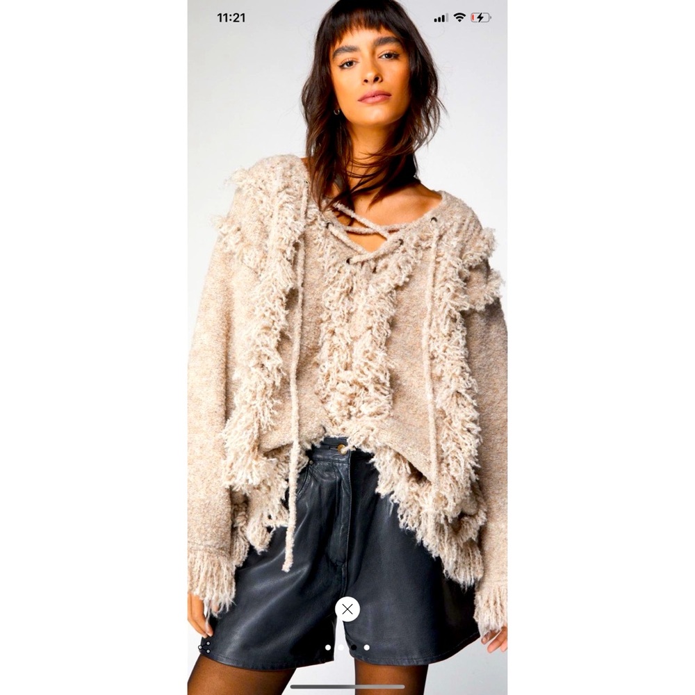 NASTY GAL Oversized lace up fringe sweater